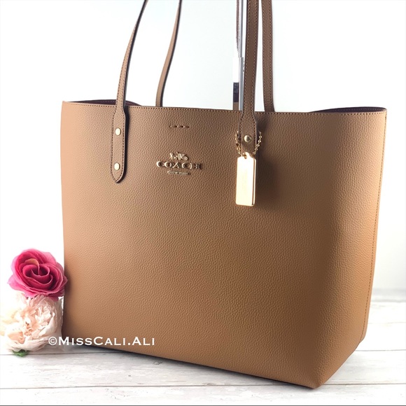 NWT COACH Town Tote Pebbled Leather Bag - Light Saddle - Picture 2 of 15